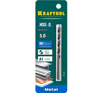 KRAFTOOL HSS-G 5.0 х86мм, Сверло по металлу HSS-G, сталь М2(S6-5-2)