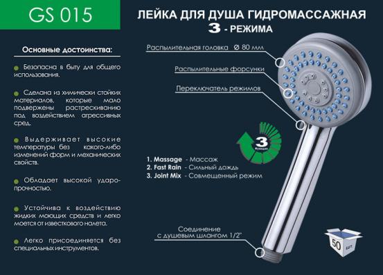 Лейка душевая 015 GS 3 режима 220х80мм