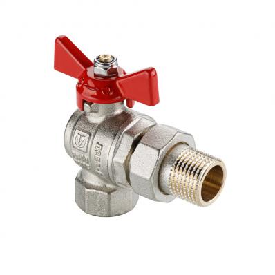 Кран шаровой BASE-ГОСТ угловой со сгоном с рукояткой-бабочкой вн.-нар. DN15, PN40, 1/2